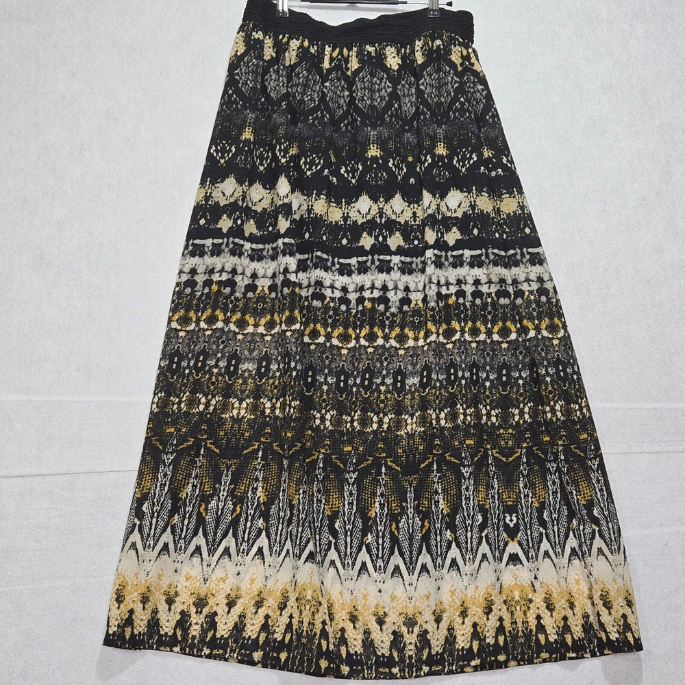 Trendy Collection Maxi Skirt Black Gold Snake Print‎ Elastic Waist Flowy Boho XL